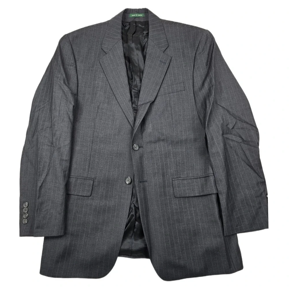 LRL‎ Ralph Lauren Pinstripe Suit Jacket Mens 41R 40 42 Grey 100% Wool Blazer